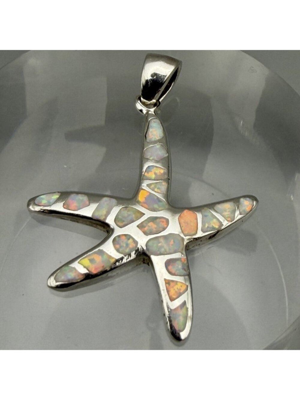 Starfish Pendant White Fire Opal Inlay Sterling Silver 925